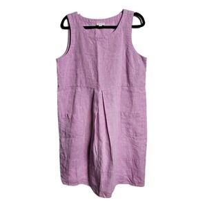 J Jill Pure Jill 100% Linen Lilac Purple Pink Pockets Sleeveless Shift Dress PL
